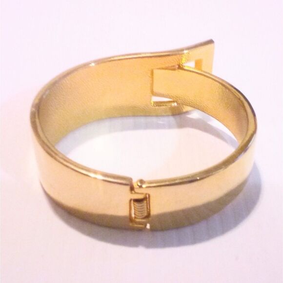 Gold Tone Hinged Modernist Bangle Bracelet - Picture 3 of 6